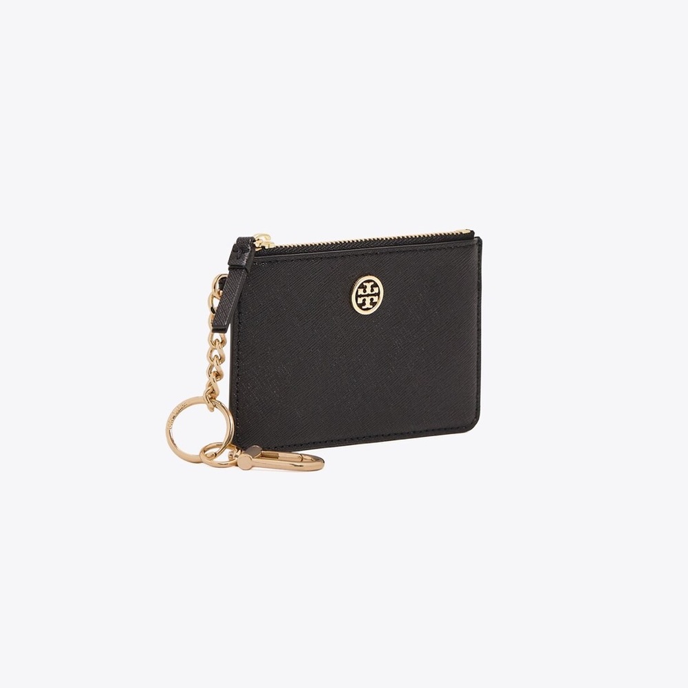 Tory Burch Black Card Pouch with Gold Accents